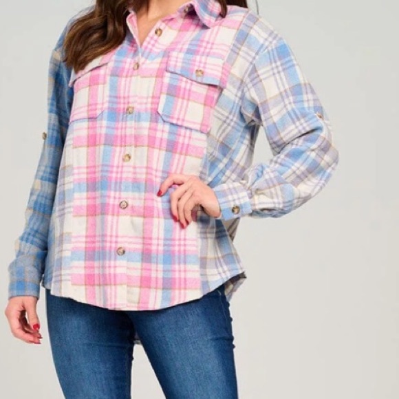 A Girl Thing Pink and Blue Plaid Button Down Shirt - Picture 4 of 4